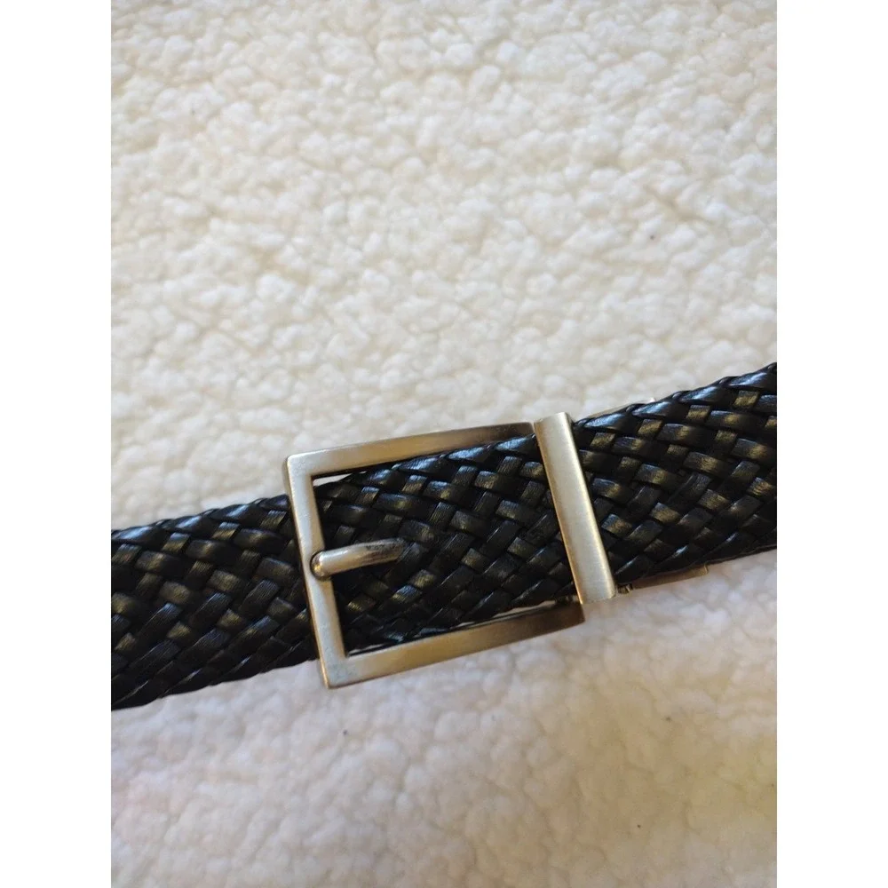 Unbranded Braided Belt Boy Small 22-24 Black Silver Buckle Bonded Leather Casual